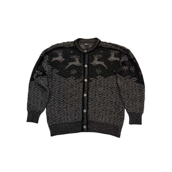 Dale of Norway Sweaters - Dale of Norway Black Gray Pure New Wool Nordic Reindeer Cardigan Sweater Size M